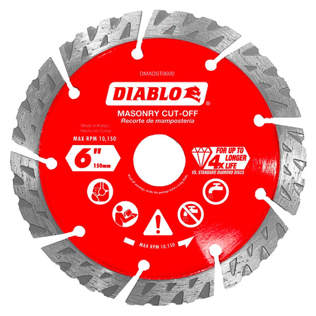 Diablo DMADST0600 Series Saw Blade, Turbo Cut-Off Disc Blade, 6 in Dia, Segmented Rim, 1/PK