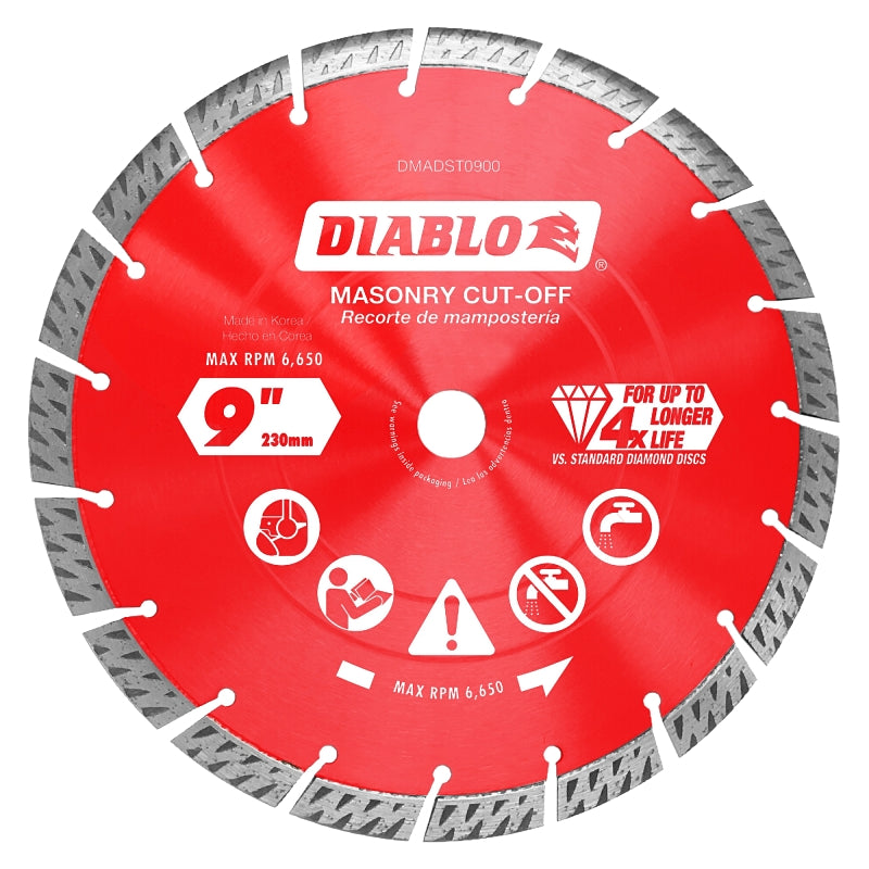 Diablo DMADST0900 Series Saw Blade, Turbo Cut-Off Disc Blade, 9 in Dia, Segmented Rim, 1/PK