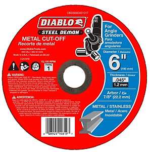 Diablo Steel Demon DBDS60045101F Type-1 Cut-Off Disc, 6 in Dia, 0.045 in Thick, 7/8 in Arbor, Ceramic Abrasive