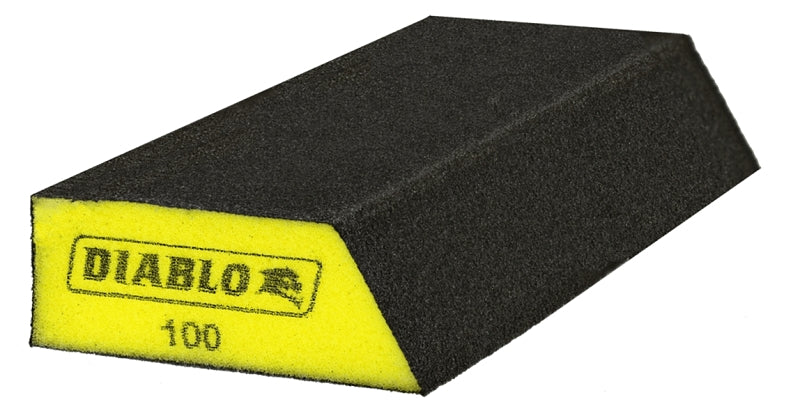 Diablo DFBANGBFIN02G Sanding Sponge, Black/Yellow, 8 in L, 3 in W, 100 Grit, Fine, Aluminum Oxide Abrasive, 2/PK