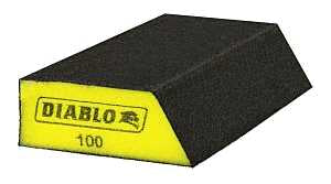 Diablo DFBLANGFIN01G Sanding Sponge, Black/Yellow, 5 in L, 3 in W, 100 Grit, Fine, Aluminum Oxide Abrasive, 1/PK
