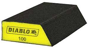 Diablo DFBLANGFIN04G Sanding Sponge, Black/Yellow, 5 in L, 3 in W, 100 Grit, Aluminum Oxide Abrasive, 4/PK