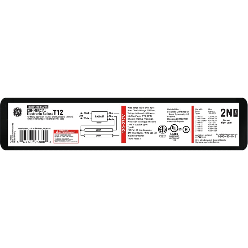 GE Industrial Solutions ProLine Series 93880 Electronic Ballast, 9.5 in L x 1.7 in W x 1.18 in H Dimensions, Parallel