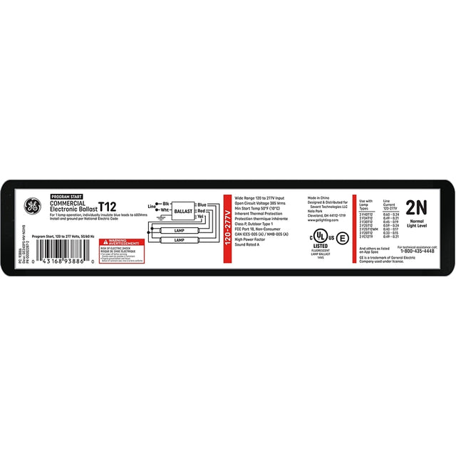 GE Industrial Solutions ProLine Series 93886 Electronic Ballast, 11.8 in L x 2.15 in W x 1.61 in H Dimensions, Series