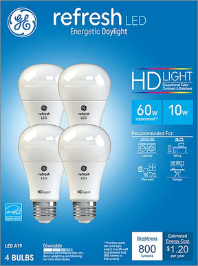 GE 96708 LED Bulb, 800 Lumens, 10 W, A19 Lamp, 60 W Equivalent, E26 Lamp Base, Dimmable, Daylight