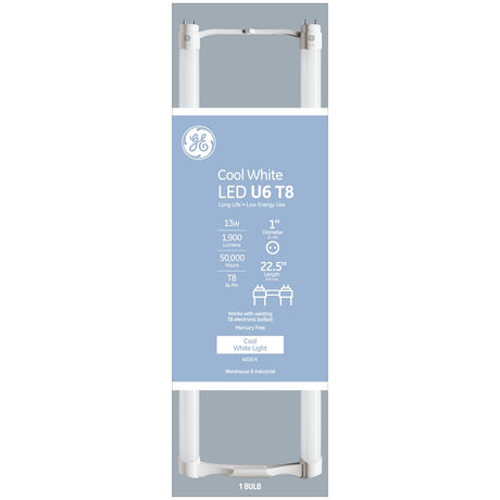 GE 93095867 LED Tube Light Bulb, Specialty, T8 Lamp, Bi-Pin Lamp Base, Clear, Cool White Light, 4000 K Color Temp, Pack of 6