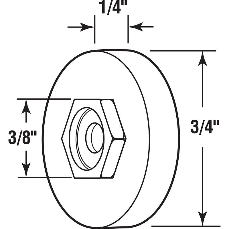 Prime-Line B 629 Door Roller, 1/4 in ID x 3/4 in OD Dia Roller, 1/4 in W Roller, Nylon, White, 2-Roller