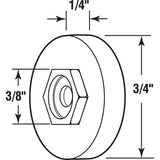 Prime-Line B 629 Door Roller, 1/4 in ID x 3/4 in OD Dia Roller, 1/4 in W Roller, Nylon, White, 2-Roller