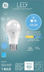 GE 93100289 LED Bulb, General Purpose, A19 Lamp, 60 W Equivalent, E26 Lamp Base, Frosted, Daylight/Soft White Light
