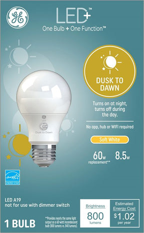 GE 93101946 LED Bulb, General Purpose, A19 Lamp, 60 W Equivalent, E26 Lamp Base, White, Soft White Light