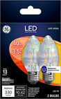 GE 93103494 Light Bulb, Decorative, Flame Lamp, 40 W Equivalent, Medium Lamp Base, Dimmable, Clear, Soft White Light