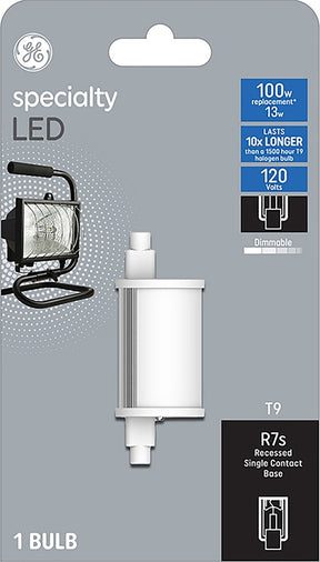 GE 93129010 LED Bulb, Specialty, 800 Lumens, 13 W, T9 Lamp, RX7s Lamp Base, Dimmable, Soft White, 3000 K Color Temp