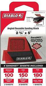 Diablo SandNET DFB234ANGH01G Reusable Angled Hand Sanding Block, 2-3/4 in L, 5 in W, 80, 120, 220 Grit, Multi-Grade
