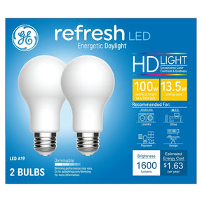 GE 93129808 LED Light Bulb, A19 Lamp, 100 W Equivalent, E26/24 Medium Lamp Base, Dimmable, White, Daylight Light