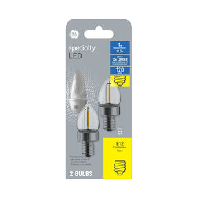 GE 93129196 Night Light LED Bulb, 4 W, E-11 Candelabra Lamp Base, C7 Lamp, Soft White Light, 5 Lumens