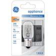 GE 84081 Incandescent Bulb, 40 W, T8 Lamp, E17 Lamp Base, 200 Lumens, 1200 hr Average Life