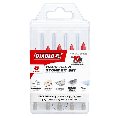 Diablo DMANSP1070S Drill Bit Set, 5-Piece, Carbide