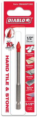 Diablo DMANSP1060 Drill Bit, 1/2 in Dia, 3-1/2 in OAL, Hex Shank