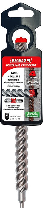 Diablo Demon DMAPL4185 Drill Bit, 1/2 in Dia, 8 in OAL, SDS-Plus Shank