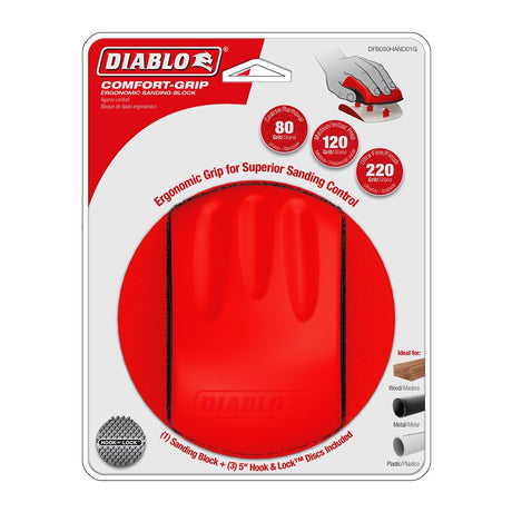 Diablo Comfort-Grip DFB050HAND01G Hand Sanding Block, 5-1/2 in L, 2-1/4 in W, 80, 120, 220 Grit