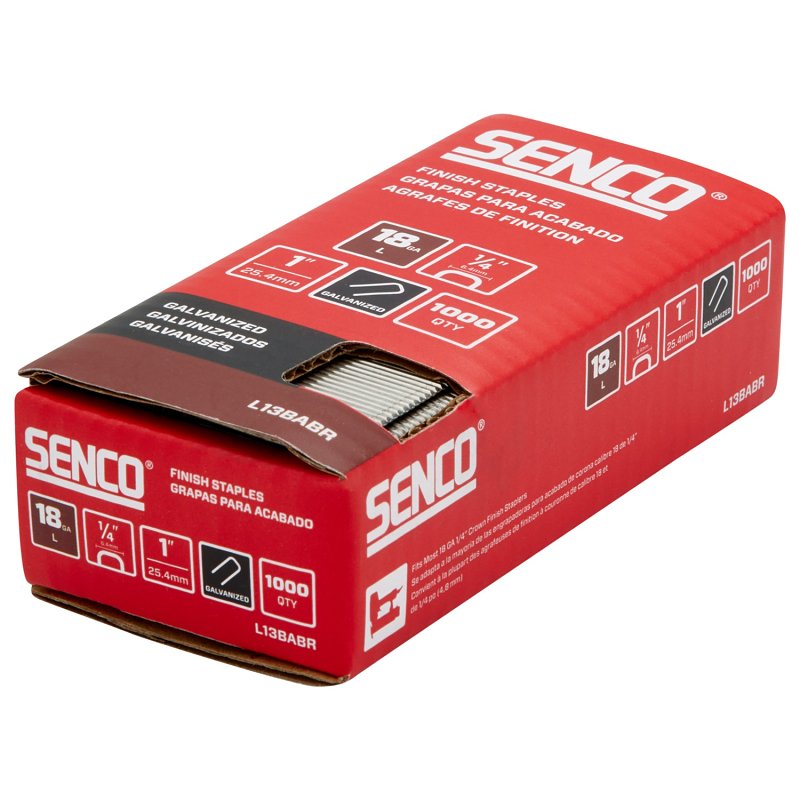 Senco L13BABR Medium Wire Staple Strip, 1/4 in W Crown, 1 in L Leg, 18 ga, Galvanized/Sencote