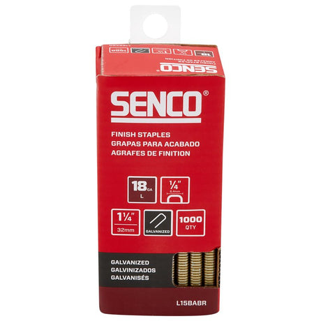 Senco L15BABR Medium Wire Staple Strip, 1/4 in W Crown, 1-1/4 in L Leg, 18 ga, Galvanized/Sencote