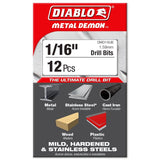 Diablo Metal Demon DMD116JP2 Drill Bit, 1/16 in Dia, 1.7 in OAL, Cylindrical Shank, Pack of 12