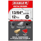 Diablo Metal Demon DMD1364JP1 Drill Bit, 13/64 in Dia, 3.4 in OAL, Three-Flat Shank, Pack of 12
