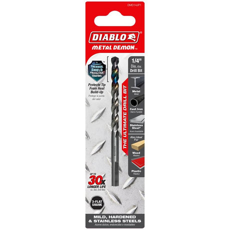 Diablo Metal Demon DMD14JP1 Drill Bit, 1/4 in Dia, 4 in OAL, Three-Flat Shank