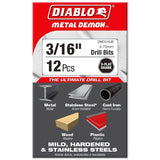 Diablo Metal Demon DMD316JP1 Drill Bit, 3/16 in Dia, 3.4 in OAL, Three-Flat Shank, Pack of 12