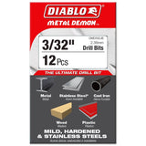 Diablo Metal Demon DMD332JP2 Drill Bit, 3/32 in Dia, 2.2 in OAL, Cylindrical Shank, Pack of 12