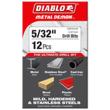 Diablo Metal Demon DMD532JP1 Drill Bit, 5/32 in Dia, 3 in OAL, Three-Flat Shank, Pack of 12