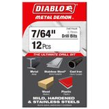 Diablo DMD764JB Drill Bit, 7/64 in Dia, 2.4 in OAL, 3-Flat Shank, Pack of 12