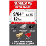 Diablo DMD964JB Drill Bit, 9/64 in Dia, 2.8 in OAL, 3-Flat Shank, Pack of 12