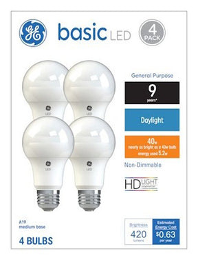 GE Industrial Solutions 36992 LED Bulb, General Purpose, 400 Lumens, 5.5 W, A19 Lamp, 40 W Equivalent, E26 Lamp Base