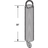 Prime-Line GD 12194 Extension Spring, 1-19/64 in OD, 25 in OAL, Carbon Steel, Galvanized, Loop End, 140 lb