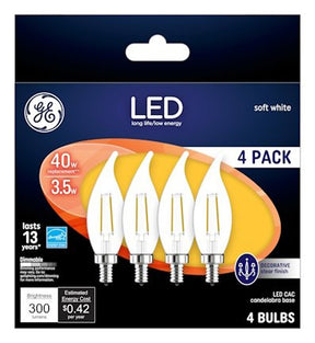 GE 92674 LED Bulb, Decorative, 300 Lumens, 4 W, CA Lamp, 40 W Equivalent, Dimmable, Soft White, 2700 K Color Temp