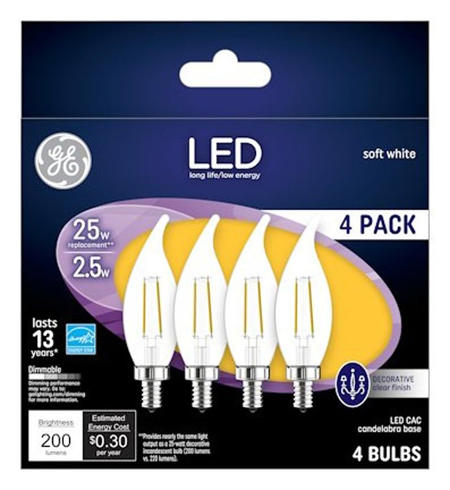 GE 99076 LED Bulb, Decorative, CA11 Lamp, 25 W Equivalent, Dimmable, Soft White Light, 2700 K Color Temp
