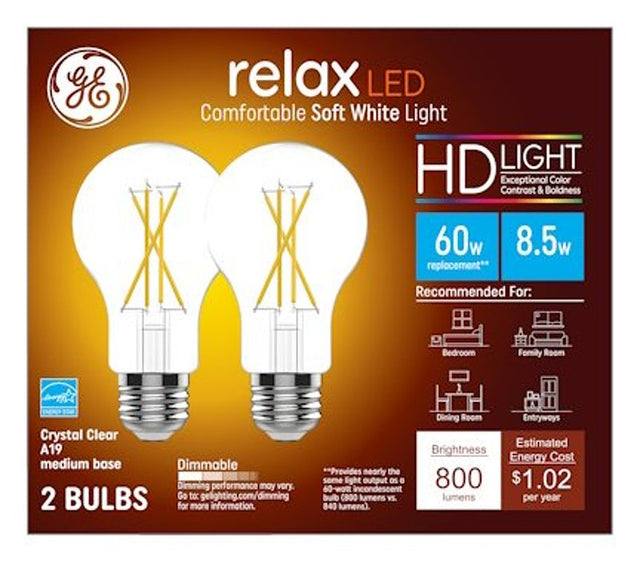 GE 93129016 LED Bulb, General-Purpose, A19 Lamp, 60 W Equivalent, E24/E26 Medium Lamp Base, Dimmable, Soft White Light