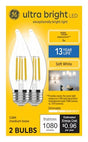 GE 93131752 Bulb, Candle Lamp, 100 W Equivalent, Medium Lamp Base, Yes, Warm White, 2700 K Color Temp