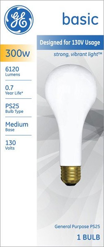 GE 73790 Standard Bulb, 300 W, PS25 Lamp, E26 Medium Lamp Base, 6120 Lumens, 2950 K Color Temp, Frosted Light, Pack of 3