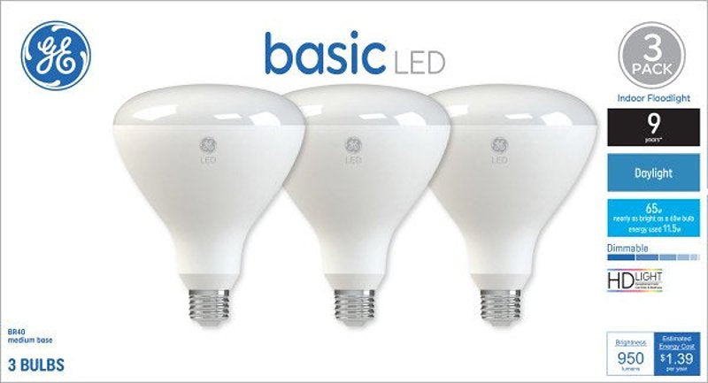 GE 46991 LED Light Bulb, Spot and Flood, BR40 Lamp, 65 W Equivalent, E26 Medium Screw-In Lamp Base, Yes, Frosted