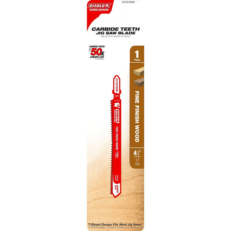 Diablo Wood Demon DJT301BHM Jig Saw Blade, 4-5/8 in L, 12 TPI, Carbide Cutting Edge