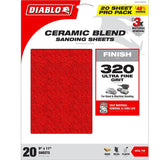 Diablo DCS911320S20G Sanding Sheet, 9 in W, 11 in L, 220 Grit, Ultra Fine, Ceramic Grain Abrasive