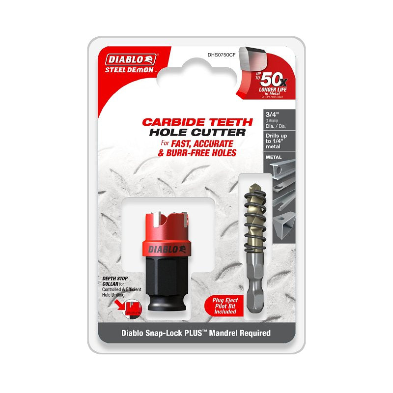 Diablo Steel Demon DHS0750CF Hole Cutter, 3/4 in Dia, Carbide Cutting Edge