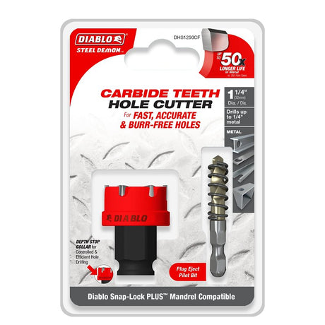 Diablo Steel Demon DHS1250CF Hole Cutter, 1-1/4 in Dia, Carbide Cutting Edge