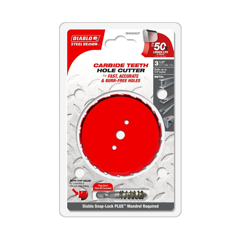Diablo Steel Demon DHS3500CF Hole Cutter, 3-1/2 in Dia, Carbide Cutting Edge
