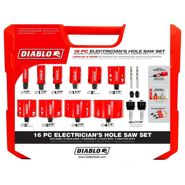 Diablo DHS16SEL Hole Saw Set, 16-Piece, Bi-Metal
