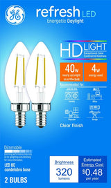GE Industrial Solutions 31741 LED Bulb, 120 V, 300 Lumens, 4 W, BC Lamp, 40 W Equivalent, E12 Lamp Base, Dimmable