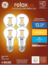 GE 93121729 LED Bulb, General-Purpose, A Style Lamp, 60 W Equivalent, E26 Lamp Base, Dimmable, Transparent, Soft White